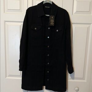 DG2 by Diane Gilman New Classic Stretch Denim Black Car Coat, sz L